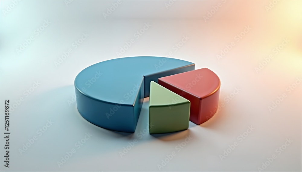 Poster abstract pie chart background with large glossy 3d pie chart segments in blue, green, and red on neu