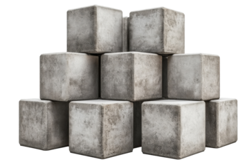 Textured concrete blocks are arranged in a stack, illustrating a rugged aesthetic ideal for architectural applications and landscaping