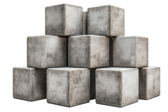 Textured concrete blocks are arranged in a stack, illustrating a rugged aesthetic ideal for architectural applications and landscaping