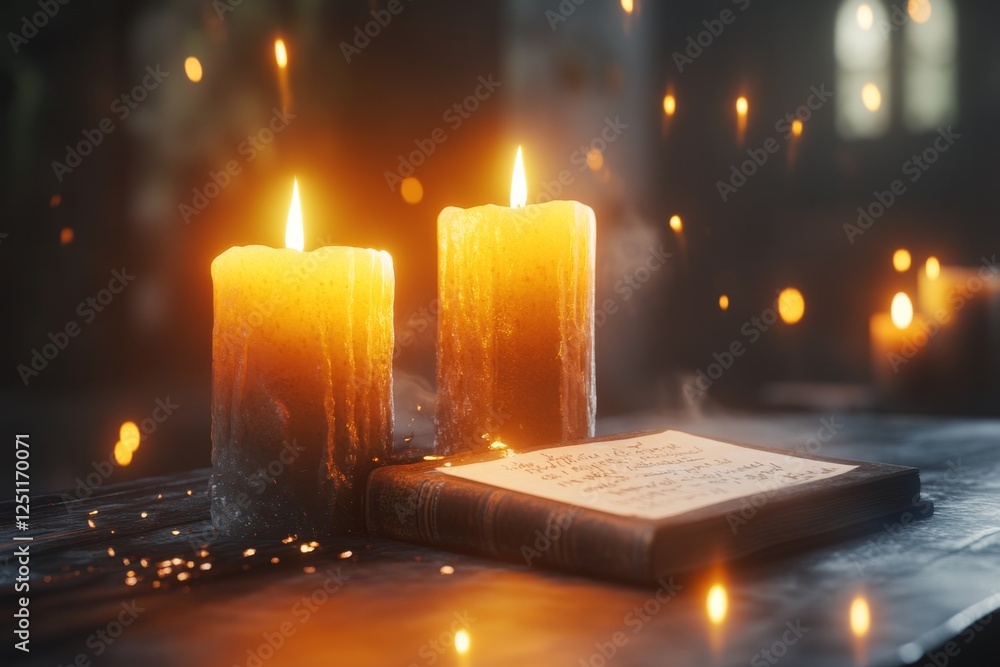 Poster a gothic-style candlelit study chamber where a mysterious scholar takes an ancient placement test wr