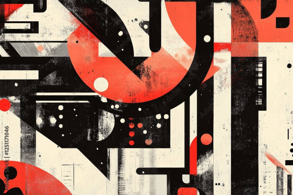 Poster bold abstract composition featuring geometric shapes and contrasting colors in dynamic arrangement