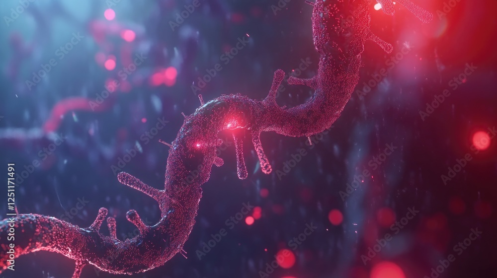 Poster biotechnology and bioinformatics interface with futuristic elements.