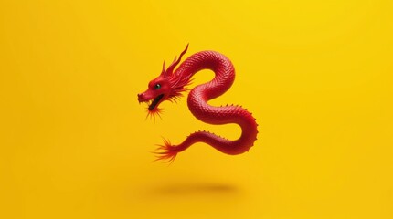 Fototapeta premium Scarlet Serpent Coiled on Yellow Background