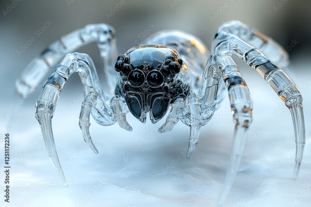 Poster a transparent robotic spider displays remarkable craftsmanship and technology, highlighting its intr