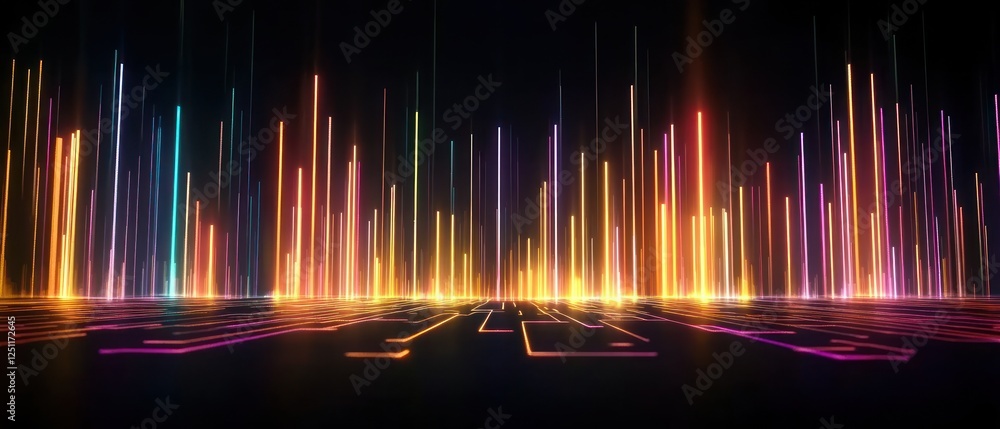 Poster colorful abstract light patterns representing digital data flow