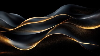 Abstract gold and black waves, dark background, luxury design, website banner