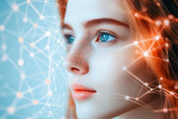 A high-tech futuristic attendance tracking system where facial recognition instantly verifies students in a smart classroom