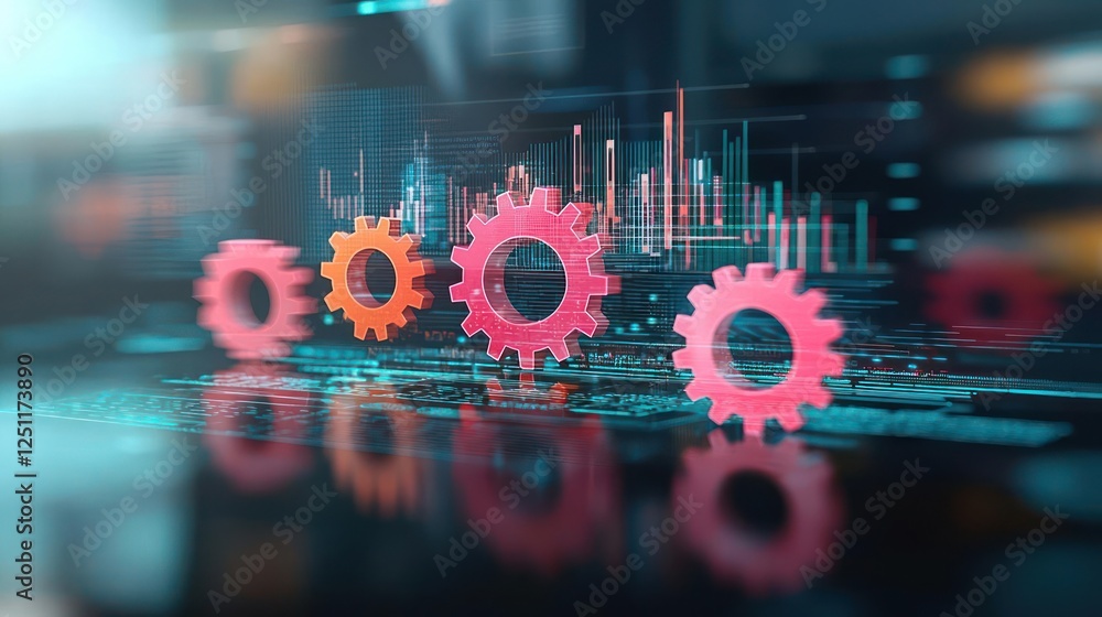 Aufkleber abstract gears in data analysis background