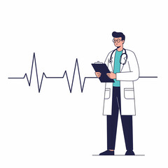 Fototapeta premium doctor holding a clipboard, with a heartbeat line in the background 