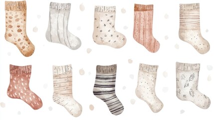 Cute Hand-Drawn Socks Collection in Muted Tones and Patterns