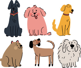 Cute Adorable Dogs Pet Animals Collection Illustration Vector Set