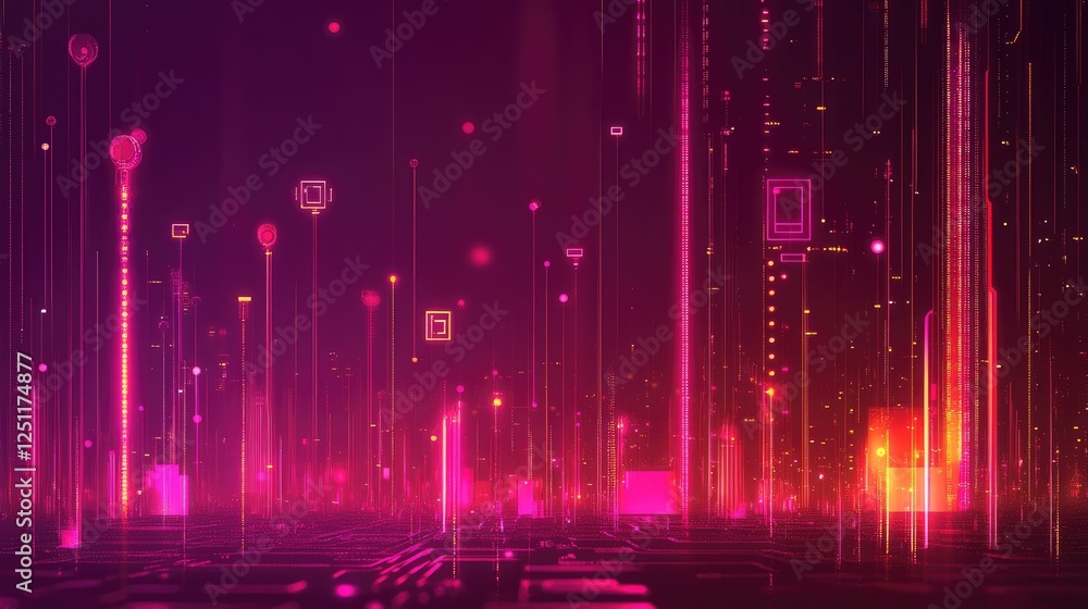 Poster cybersecurity and data analytics concept with digital protection symbols.