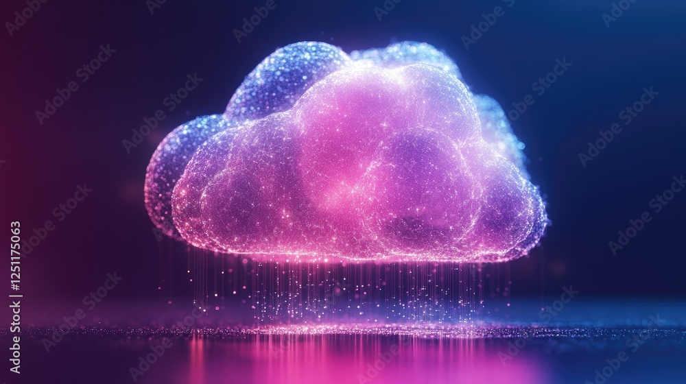Poster data lakes and cloud processing with futuristic glowing data streams.