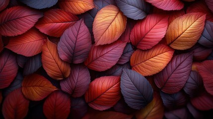 Autumn leaves background, vibrant red and orange foliage, nature texture, fall design