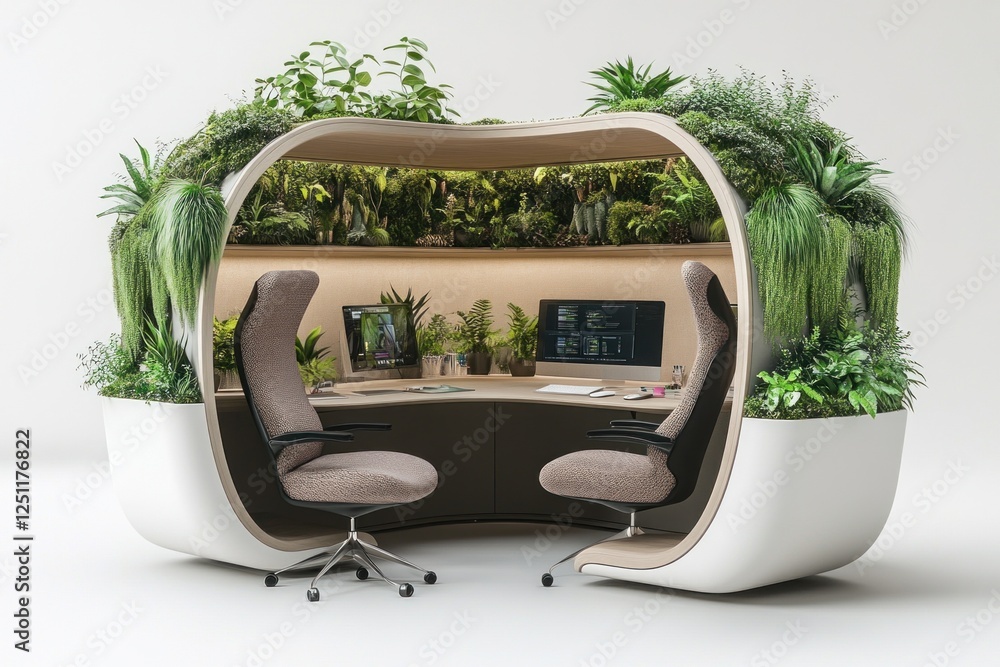 Poster this modern workstation is enhanced by lush greenery, creating a refreshing environment for focused 