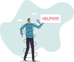 Need help and support to solve problem, desperate or burnout from overworked, request or ask for help.business concept.flat character.