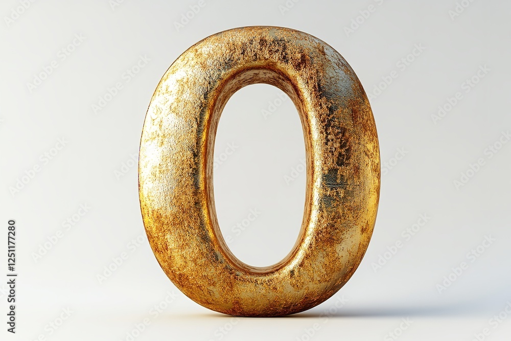Fototapete Isolated on a white backdrop is the 3D letter O in a gold serif typeface.  Generative Ai