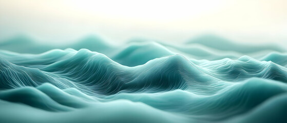 Fototapeta premium Teal digital waves, bright background, abstract design