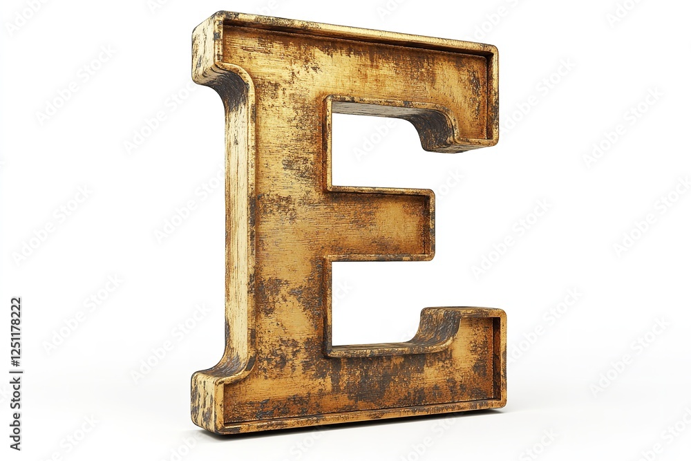 Fototapete the fresh brushed gold serif typeface used to create the 3d letter e is isolated on a white backdrop