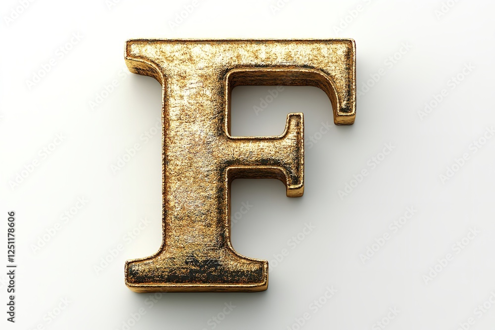 Fototapete the gold serif font of the 3d letter f is isolated on a white backdrop. generative ai