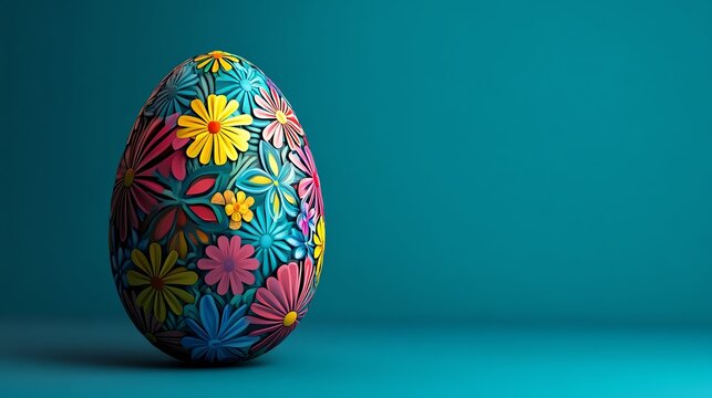 Giant Easter egg covered in intricate floral patterns, centerpiece of a spring festival, 3D illustration