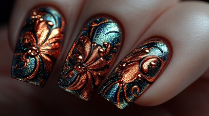  Images of professional nail art designs showcasing intricate patterns,