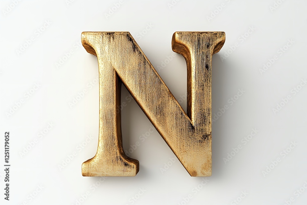 Fototapete the gold serif font of the 3d letter n is isolated on a white backdrop. generative ai