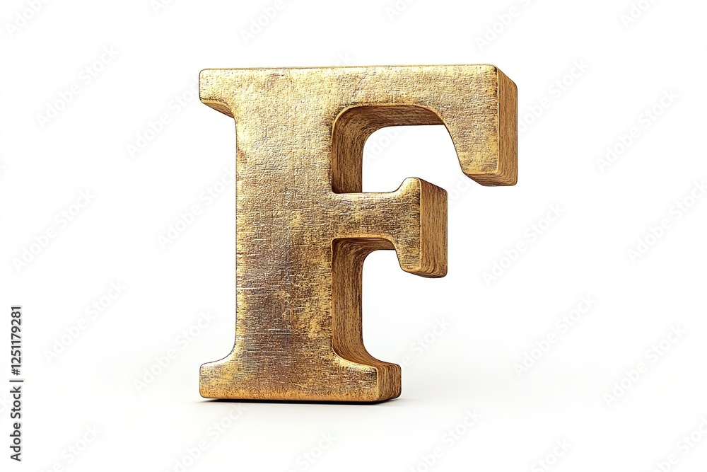 Fototapete the gold serif font of the 3d letter f is isolated on a white backdrop. generative ai