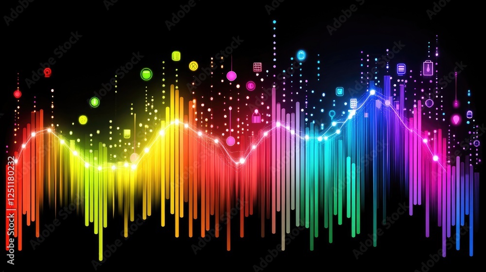 Poster glowing digital numbers and graphs symbolizing ai-powered analytics.