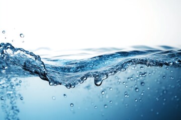 Clear water wave splashing with bubbles against a light background