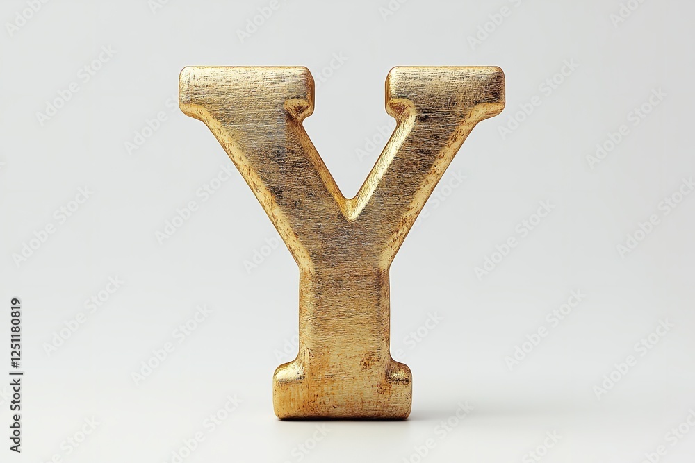 Fototapete isolated on a white backdrop is the 3d letter v in a gold serif typeface. generative ai