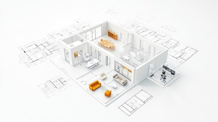 3D Interior Design Blueprint Layout Visualization