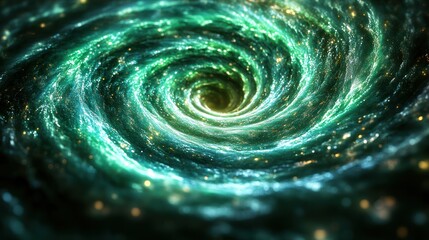 Emerald galaxy spiral, cosmic background, space art