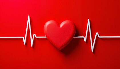 Red heart with ECG line on vibrant background, health symbolism