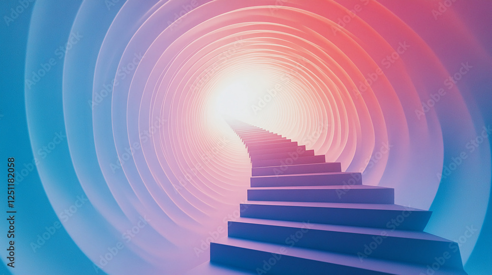 Aufkleber a surreal, spiral staircase leading into a bright, glowing light, with concentric circular patterns 