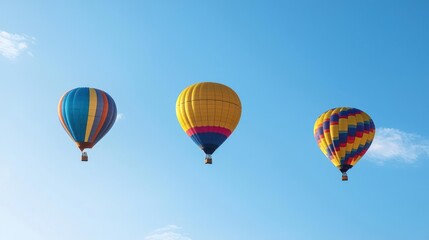 Fototapeta premium Three Colorful Hot Air Balloons In Blue Sky