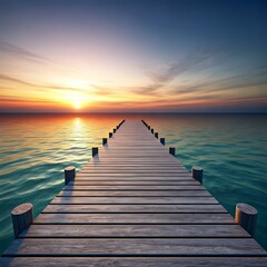 Fototapeta premium A peaceful pier extending into the ocean, with the sun setting in the background, Ai Generated