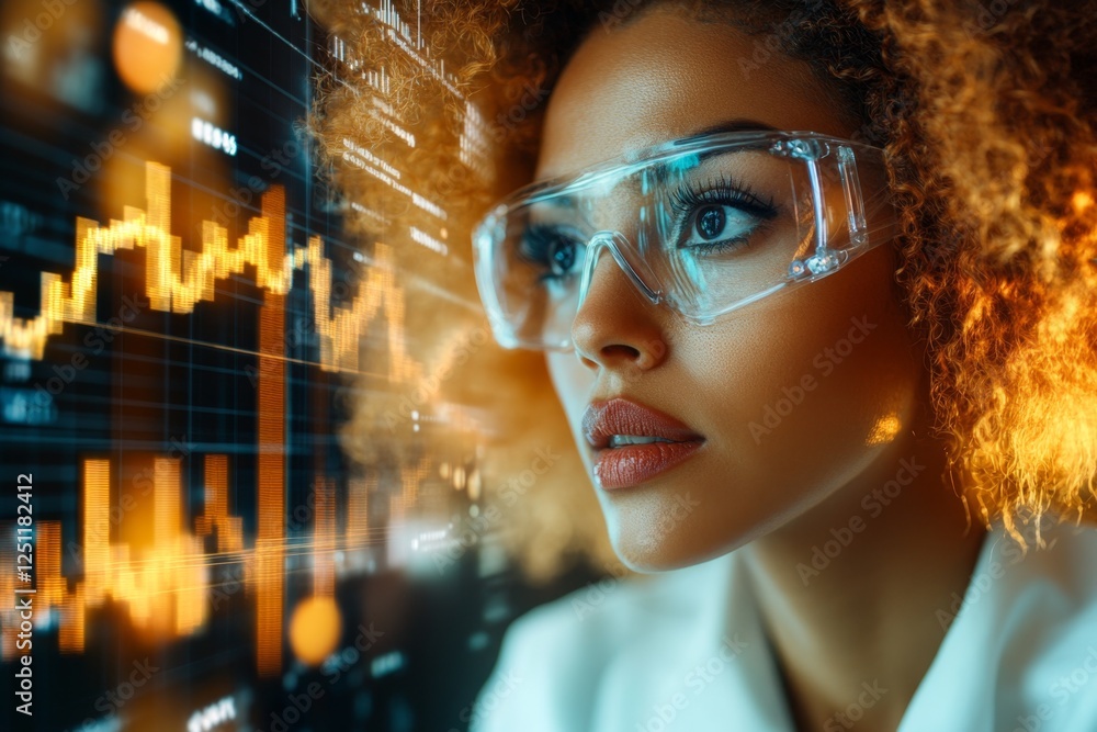 Poster A scientist analyzing data on a computer screen, discovering new knowledge