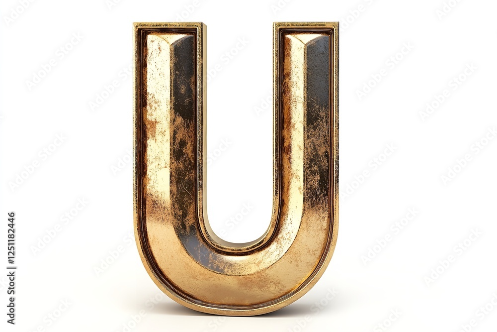 Fototapete isolated on a white backdrop is the 3d letter u in a gold serif typeface. generative ai