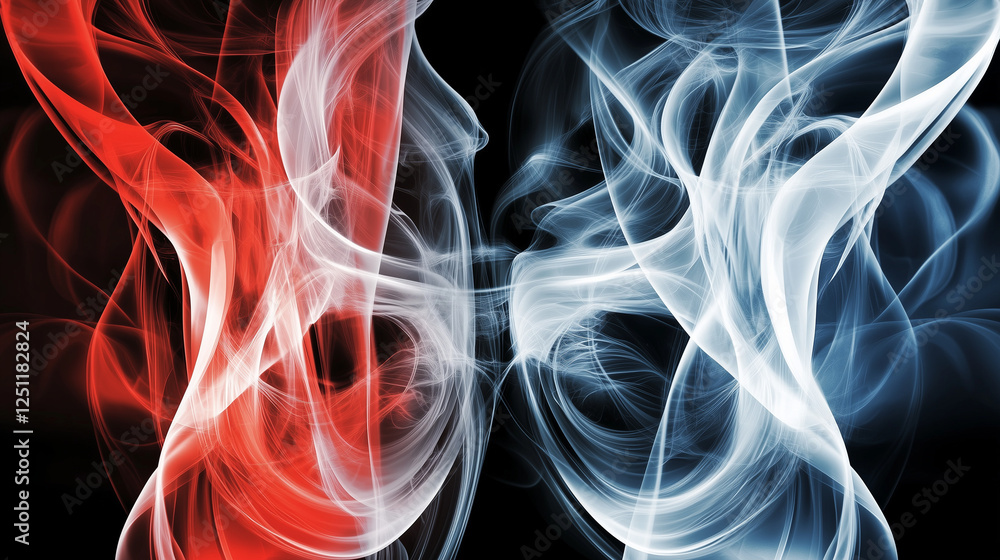 Aufkleber dynamic abstract background with flowing smoke and elegant curved lines in red, white, and blue on a