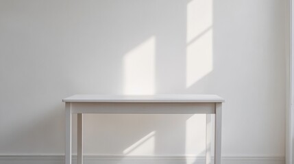 Fototapeta premium Minimalist white table casting shadows in bright room
