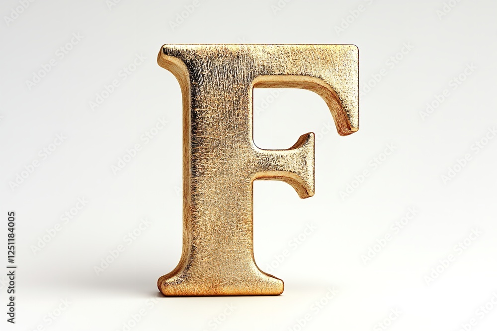 Fototapete the gold serif font of the 3d letter f is isolated on a white backdrop. generative ai