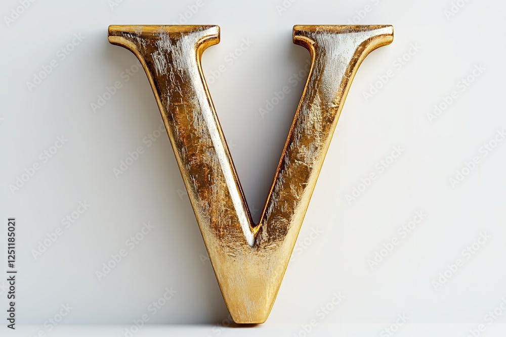 Fototapete isolated on a white backdrop is the 3d letter v in a gold serif typeface. generative ai
