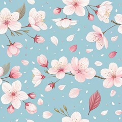 Seamless pattern, pattern, watercolor, delicate pattern with cherry blossoms, botanical style