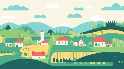 Colorful Village Landscape in a Calm Rural Setting