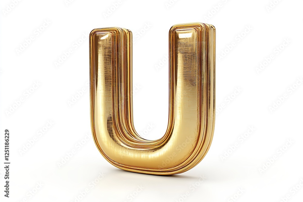 Fototapete isolated on a white backdrop is the 3d letter u in a gold serif typeface. generative ai