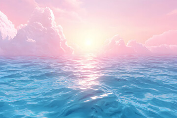 Obraz premium Serene pastel sunset over calm ocean waters. Dreamlike, peaceful, and idyllic seascape. Perfect for relaxation and wellness themes.