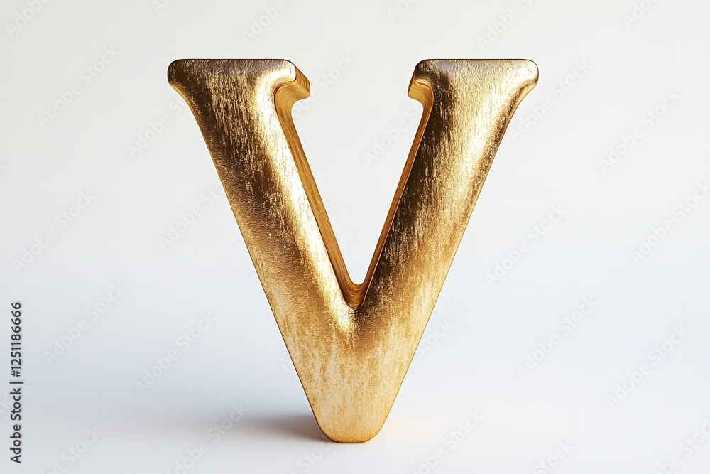 Fototapete isolated on a white backdrop is the 3d letter v in a gold serif typeface. generative ai