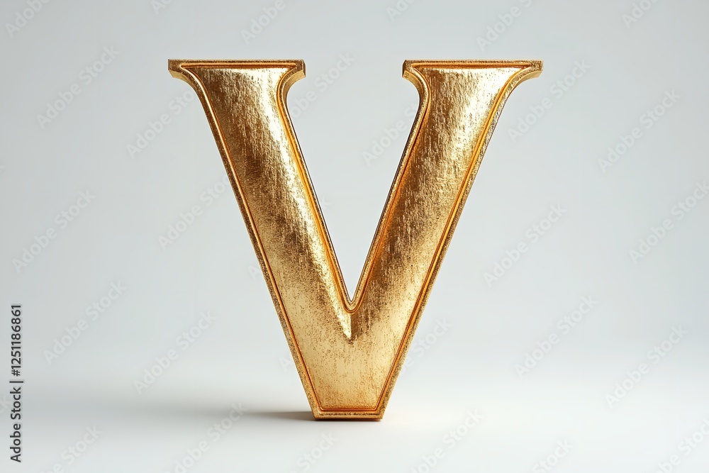 Fototapete isolated on a white backdrop is the 3d letter v in a gold serif typeface. generative ai