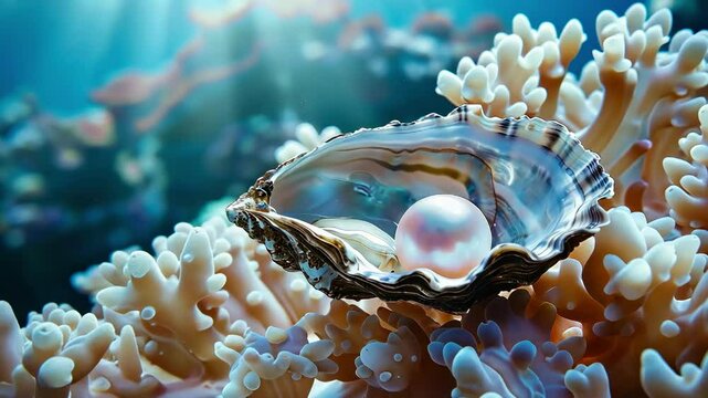 A pearl oyster at the bottom of the ocean